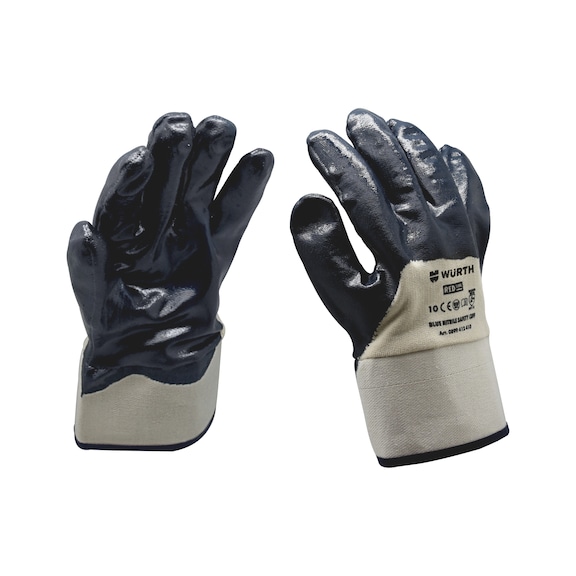 Protective glove Blue, safety cuff made of nitrile - PROTGLOV-NTR-CUFF-BLUE-WHITE/BLUE-SZ10