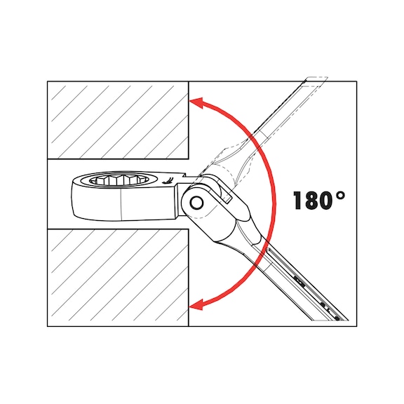 Metrisk ringgaffelnøgle med skralde Fleksibelt skraldehoved med POWERDRIV<SUP>®</SUP> - 3