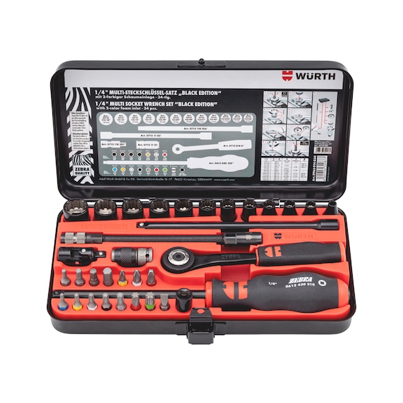 1/4 inch multi-socket wrench set, black edition 34 pieces - 1