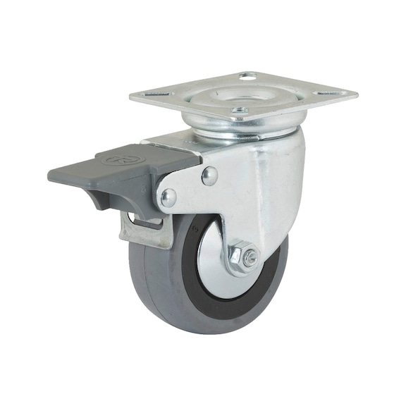 Castor with rotating plate and locking brake - SWIVMACSTR-LOK-SCRONPLT-D60-50KG