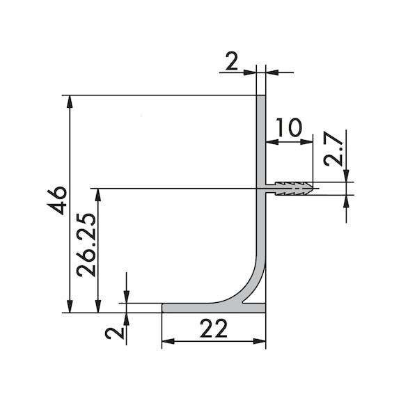 Poignée encastrée aluminium, forme&nbsp;L, verticale - 2