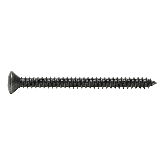 Raised contersunk head tapping screw, C shape with H recessed head DIN 7983, steel, zinc-plated black (A2S), with H cross recess. - 1
