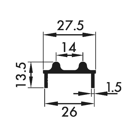 Doppellaufschiene unten für Rahmenprofil. Zu Schiebetürbeschlag GSB 25/50 - 2