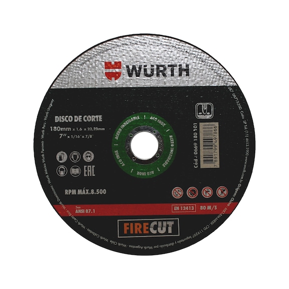 Disco de corte para acero inoxidable FIRE  CUT - DISCO CORTE INX FIRECUT 180X1.6X22.2