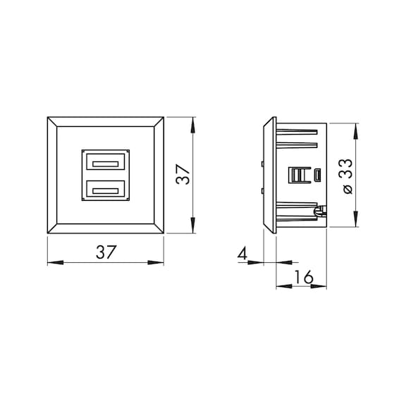 Double USB socket 12V Plastic, rectangular design - 3