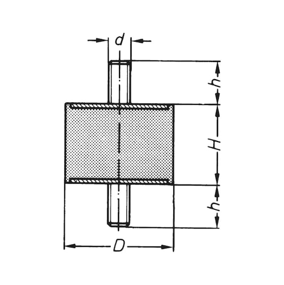 Cylinder isolator TVE, male/male thread - RUBBER BUFFER 40X30 M8 MALE/MALE