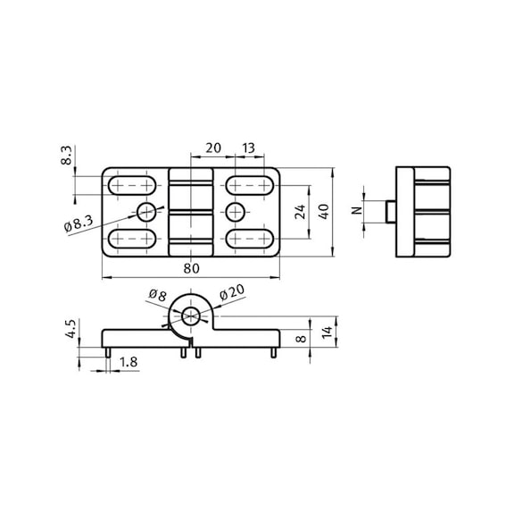 Scharnier Langlöcher Zinkdruckguss - SHAN-ZNGUSS-NUT8-SET-40X80MM
