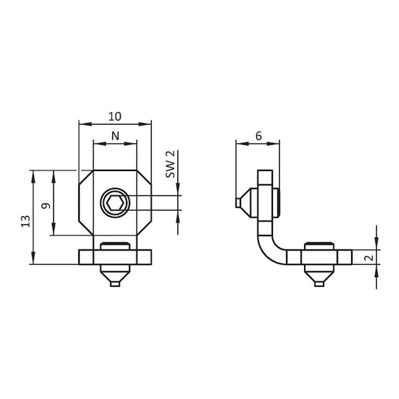 Interior connector, stainless steel - 2