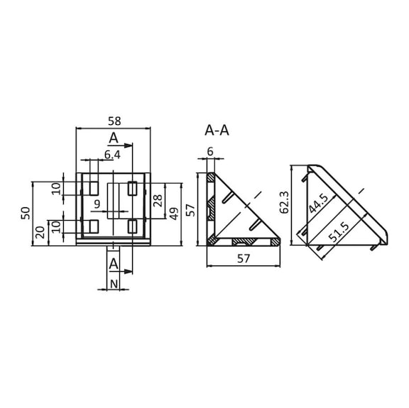 Aluminium bracket set - ANGL-SET-AL-BLK-SLOT10-57X57X58MM