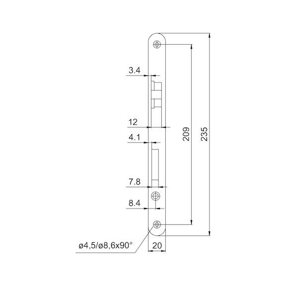Zadlabací zámek pro chodbové dveře, PZ třída 2 - ZADLZAMEK-ML2-PZ-THN/L-SILSER-(FF)-20MM
