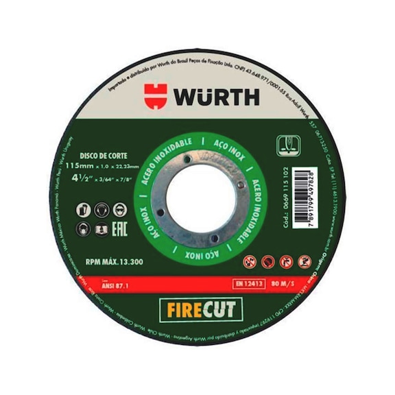 Disco de corte para acero inoxidable FIRE  CUT - DISCO CORTE INX FIRECUT 115X1.6X22.2