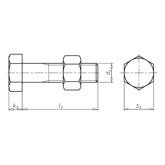 Sekskantet bolt med skaft og møtrik DIN 601, stål 4.6, ulegeret - 2