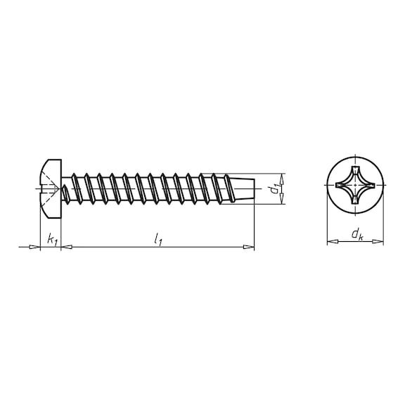Pladeskrue med panhoved, form F med H-krydskærv DIN 7981, A2 rustfrit stål, ulegeret, rundhoved, PH-kærv, form F - 2