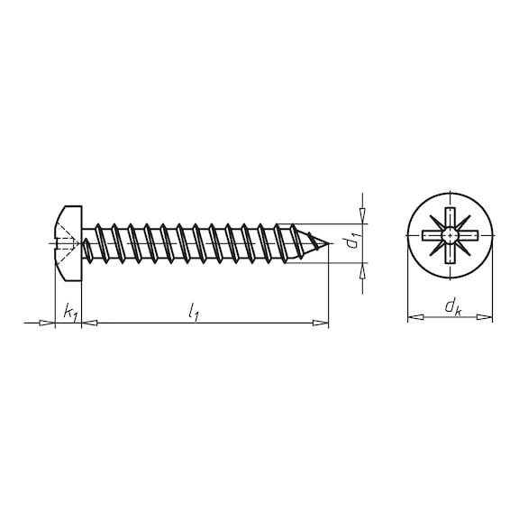 Pladeskrue med panhoved, form C med Z-krydskærv DIN 7981, A2 rustfrit stål, ulegeret, PZ-kærv, form C - 2