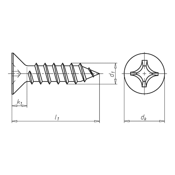 Countersunk tapping screw shape C with H recessed head DIN 7982, A2 stainless steel, Geomet - 2