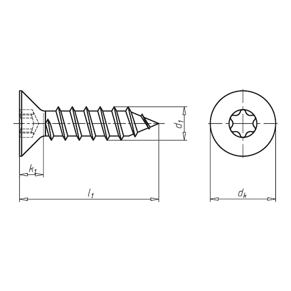 Countersunk tapping screw with tip, shape C with AW drive WN 112, A2 stainless steel - SCR-CS-WN112-C-AW25-A2-4,8X60