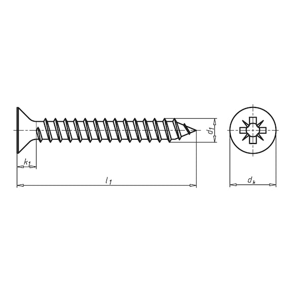 Undersænket pladeskrue, form C med hoved med Z-krydskærv DIN 7982, A2 rustfrit stål, PZ-kærv - 2