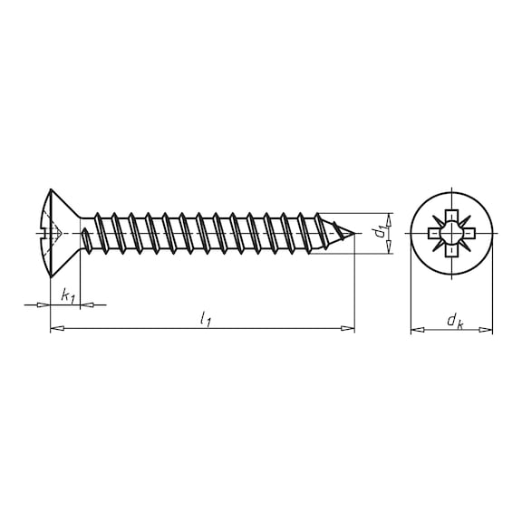 Raised countersunk tapping screw, C shape with Z recessed head DIN 7983, A2 stainless steel, plain, shape C, with Z cross recess. - 2