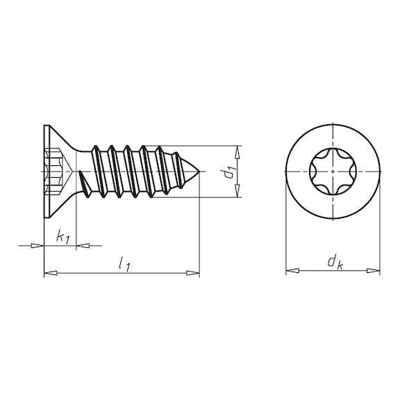 Countersunk tapping screw, shape C with hexalobular drive ISO 14586, A2 stainless steel, shape C (with tip) - 2