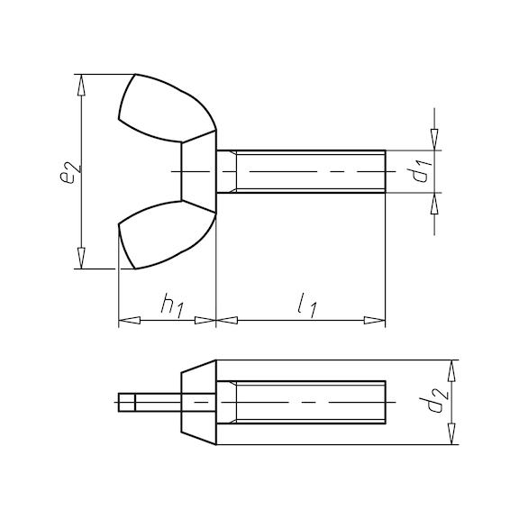 Vingeskrue, firkantede vinger Ligner DIN 316, stål 4.8, forzinket, blåpassiveret (FZB), presset - 2