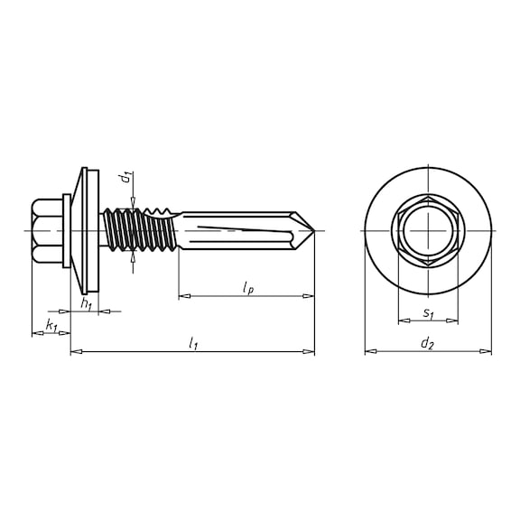 Drilling screw, hexagon head with long drill bit tip and sealing washer pias<SUP>®</SUP> - 2