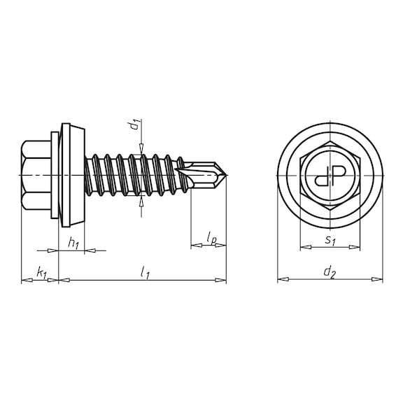 Drilling screw, hexagon head with undercut and sealing washer piasta<SUP>® </SUP> - 2