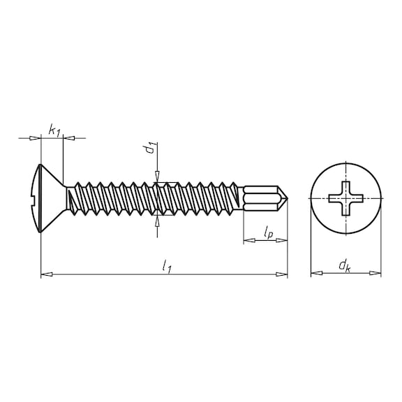 Raised countersunk head drilling screw with H recessed head pias<SUP>®</SUP> - 2
