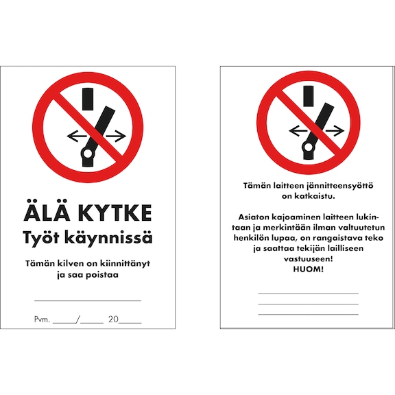 Locking sign, Do not connect, work in process - WARNING SIGN LOCKOUT/TAGOUT 80X130MM