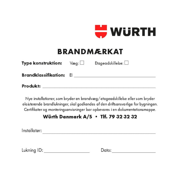 Brandsikringsmærkat - BRANDSIKRINGSETIKET 6STK/ARK
