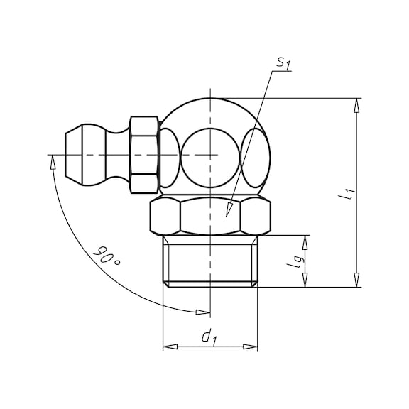 Kegelschmiernippel Form C, abgewinkelte Form 90° DIN 71412 Form C, Stahl verzinkt mit Sechskant - 2