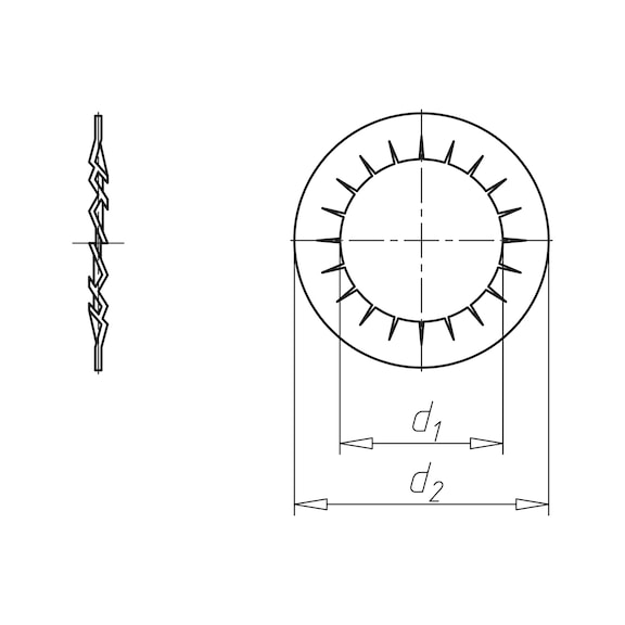 Serrated lock washer, internally serrated, shape J - 2