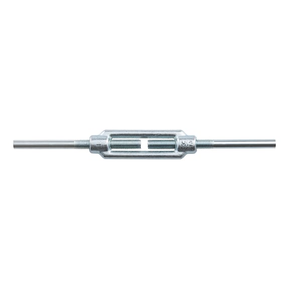 Turnbuckle, open form with welded ends DIN 1480, steel, zinc-plated, blue passivated (A2K) - TURNBCKL-WELDONEND-DIN1480-(A2K)-M6
