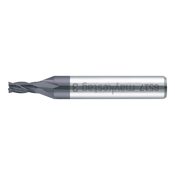 Solid carbide end mill with reinforced shank, four cutting edges - 1