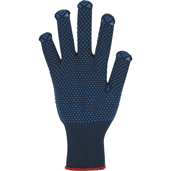 Protective glove, knitted with nubs