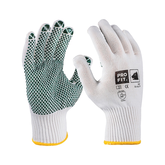 Protective glove, knitted with nubs