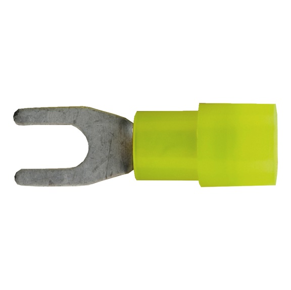 Crimp cable lug, fork shape Polyamide insulated - CABLE CON INS FORK TONGUE YELLOW M4