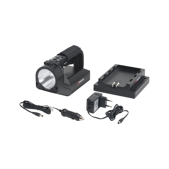 Battery powered 12&nbsp;V LED hand-held spotlight With five different light modes
