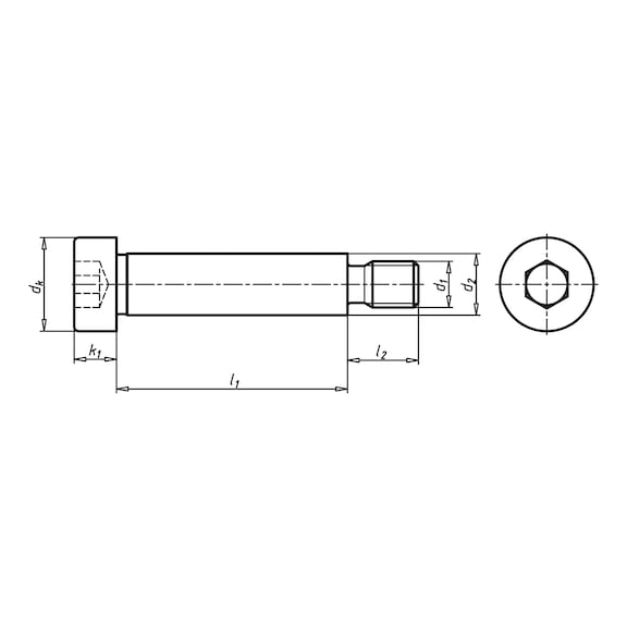 Zylinderkopfschraube mit Innensechskant und Ansatzschaft ISO 7379, Stahl 012.9, blank, Toleranz h8 - 2