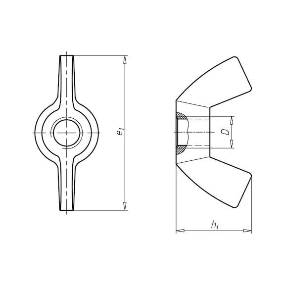 Vleugelmoer, afgeplat (Amerikaanse vorm) Roestvast staal A4, blank - 2