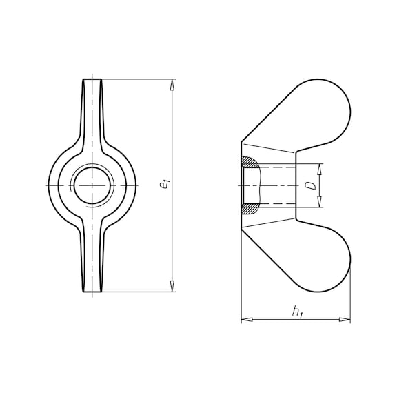 Vingemøtrik, rund vingeform (tysk form) DIN 315, A2 rustfrit stål, ulegeret - 2
