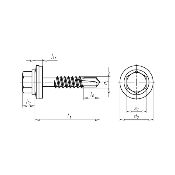 Drilling screw, hexagon head with sealing washer piasta<SUP>®</SUP> - SCR-DBIT-WSH22-WS3/8-(RUS)-6,3X115
