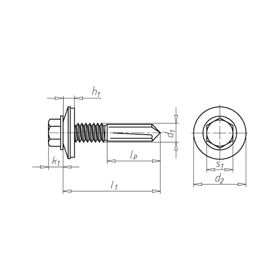 Drilling screw, hexagon head with long drill tip and sealing washer piasta<SUP>®</SUP> - 2