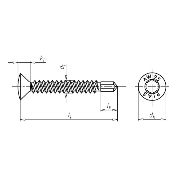 Raised countersunk head drilling screw with AW drive pias<SUP>®</SUP> - 2