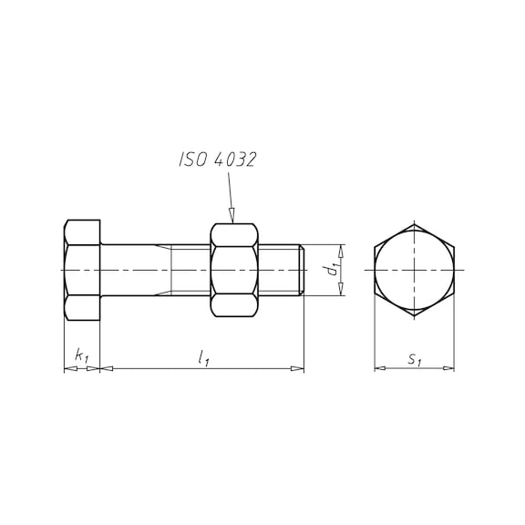 Sekskantet bolt med skaft, SB FITTINGS, DIN EN 15048-1 ISO 4014, stål 8.8U, varmgalvaniseret, med møtrik ISO 4032 - 2