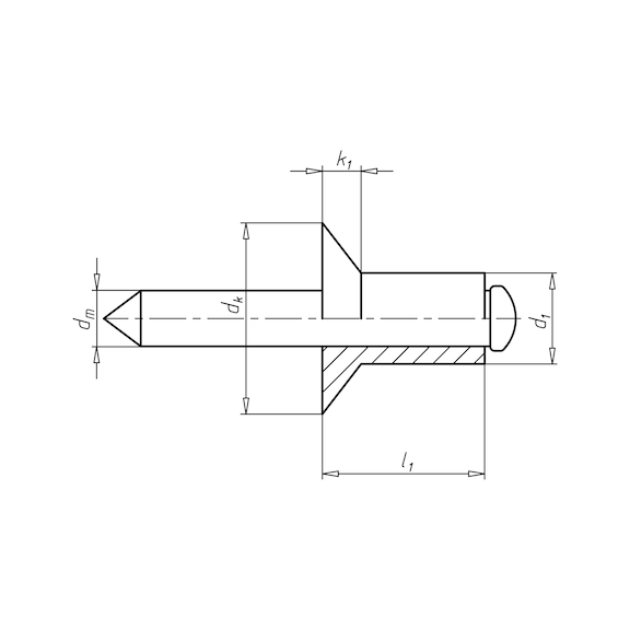 Blindklinknagel, open, met breekdoorn en verzonken kop ISO 15980 verzonken kop staal/staal - 2