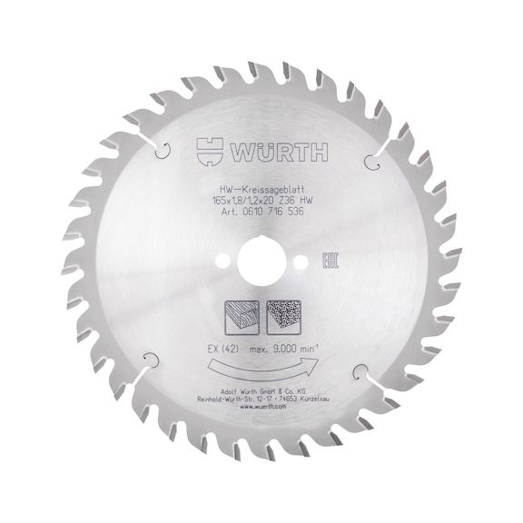 Hand-held circular saw blade For cordless tools - CRCLSAWBLDE-WO-TC-AT-165X36X20MM