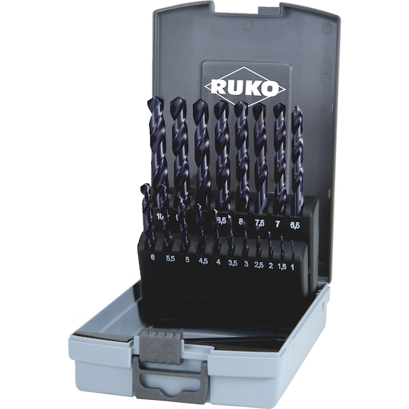 Twist drill bit, metal assortment/set 19&nbsp;pieces Ruko 215214F HSCo DIN 338 - DRL-RUKO-215214FRO-DIN338-TIALN-(1-10)