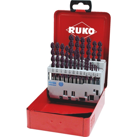 Spiralbohrer Metall Sortiment/Set 21-teilig Ruko 258850F HSS-G DIN 338 - BO-RUKO-258850F-DIN338-TIALN-1/16"-3/8"