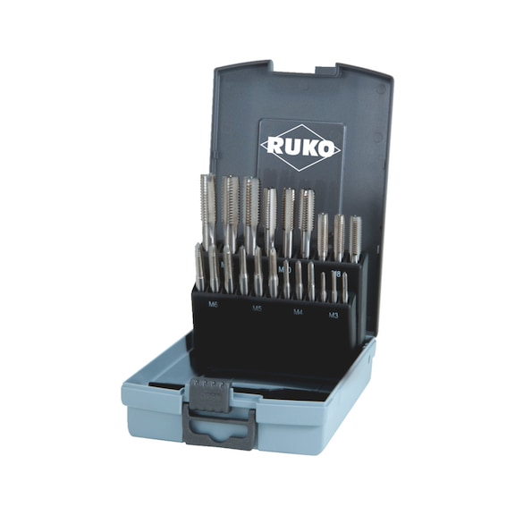 Gewindebohrer Hand Sortiment 21-teilige Ruko Handgewindebohrer-Kassette HSS DIN 352 - BO-HG-RUKO-245001RO-HSS-M3-M12