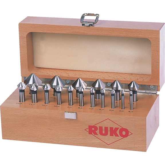 Conical countersink assortment Ruko conical countersink set DIN 335 form C 90° HSS plain, 17 pcs.